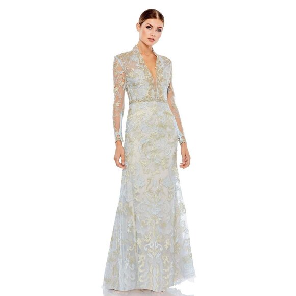 Mac Duggal Dresses & Skirts - NWT Mac Duggal Long Sleeve Applique V-Neck Gown 10 Powder Blue #8257